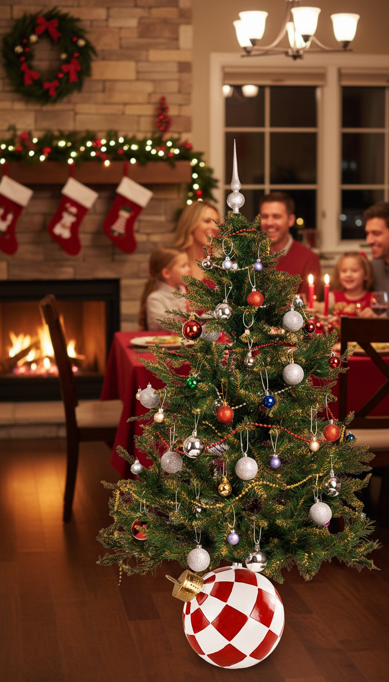 Stojak pod choinkę Ozdoba choinkowa biało-czerwona