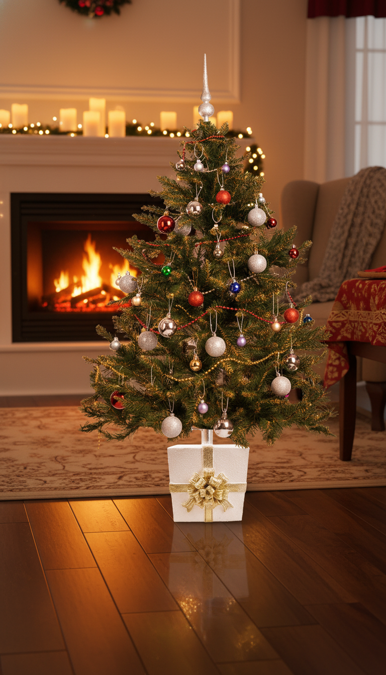 Stojak pod Choinkę - Prezent beż/złoto