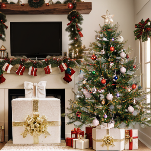 Stojak pod Choinkę - Prezent beż/złoto